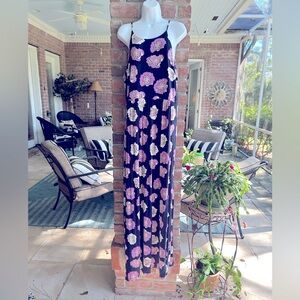 LOFT Floral Blue Purple White Maxi Sundress Sleeveless  L